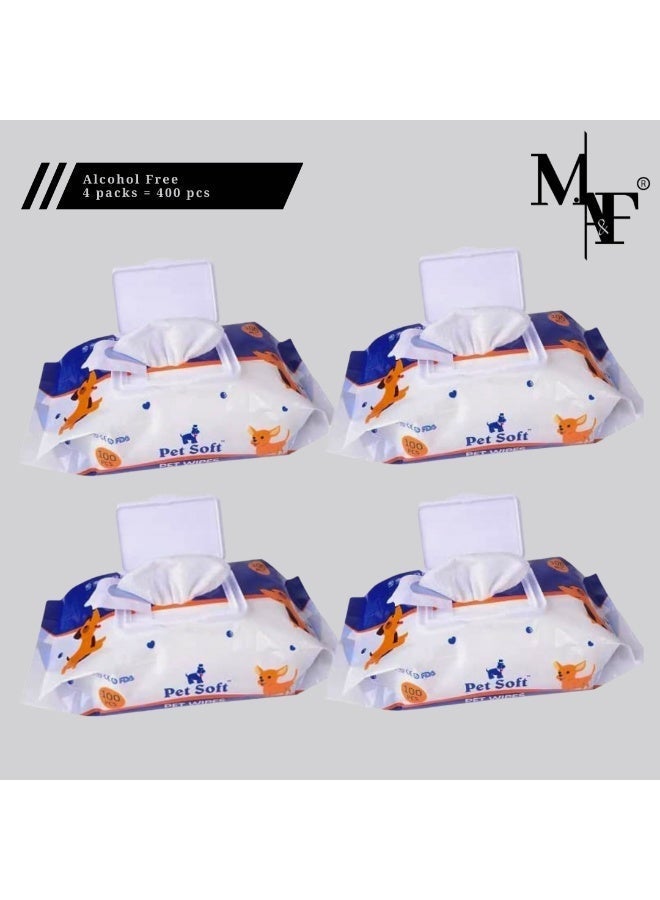 Dog Wipes Cleaning Deodorizing Grooming Wipes Hypoallergenic Puppy Paw Wipes for Doggie Cat Face Body Bult Eye Extra Thick Strong Soft Alcohol Free 8X6 INCH (4 bag=400 pieces)